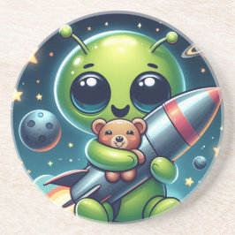 BUITENAARDS WEZEN MET EEN RAKET ZANDSTEEN ONDERZETTER