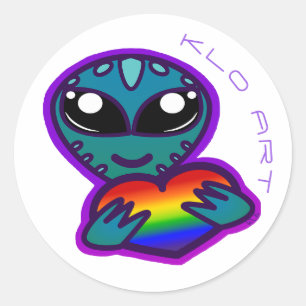 Buitenaards wezen met regenboog hart Sticker