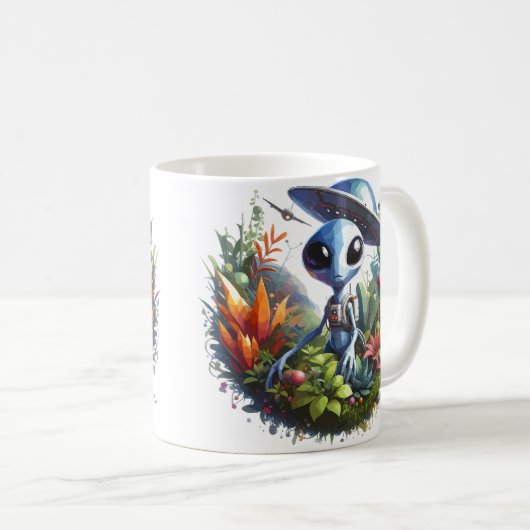 Buitenaards wezen met ruimteschip op aarde koffiemok (Voorkant rechts)