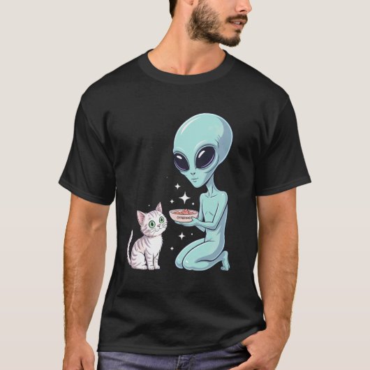 Buitenaards Wezen Voert Kat T-shirt (Voorkant)
