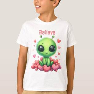 buitenaards zitten op harten Liefde UFO Geloof sci T-shirt