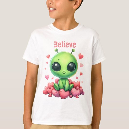 buitenaards zitten op harten Liefde UFO Geloof sci T-shirt (Voorkant)
