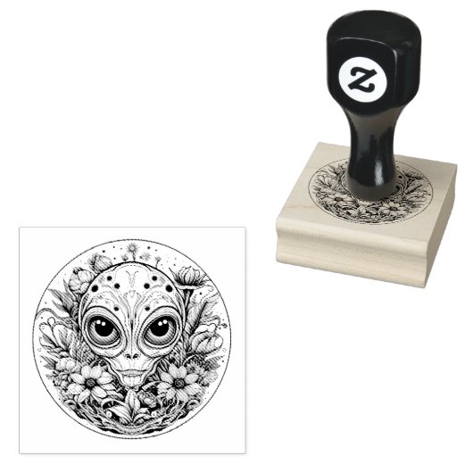 Buitenaardse Alien in Flowers Sterrennacht Rubberstempel (Gestempeld)