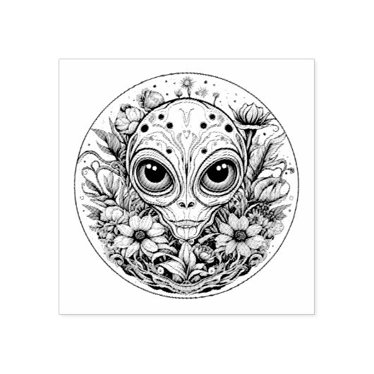 Buitenaardse Alien in Flowers Sterrennacht Rubberstempel (Afrduk)