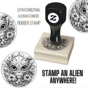 Buitenaardse Alien in Flowers Sterrennacht Rubberstempel