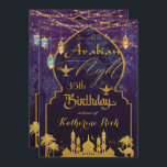 Buitenaardse Arabische Night Lantern Birthday Part Kaart<br><div class="desc">Pas deze exotische Arabische verjaardagsuitnodiging van de Nacht van de Nacht gemakkelijk en snel aan, druk eenvoudig de pas het knoop aan om de stijl en de plaatsing van de tekst verder te herschikken en te formatteren. Deze unieke uitnodiging is voorzien van Marokkaanse lantaarns, lampen en Arabisch landschap. Pas het...</div>
