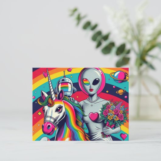 Buitenaardse Bruid op een Eenhoorn Briefkaart (Staand voorkant)