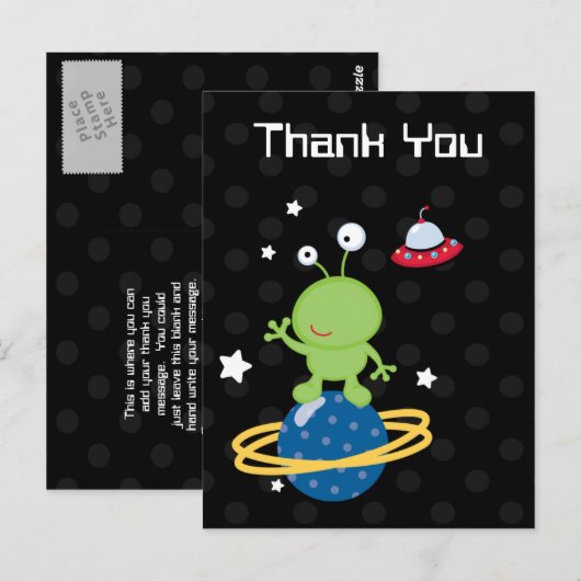 Buitenaardse buitenaardse jongen's dank je briefka briefkaart (Voorkant / Achterkant)