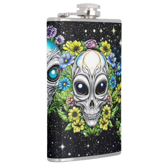 Buitenaardse buitenaardse schedels en bloemen heupfles (Rechts)