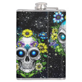 Buitenaardse buitenaardse schedels en bloemen heupfles (Achterkant)