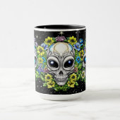 Buitenaardse buitenaardse schedels en bloemen mok (Midden)