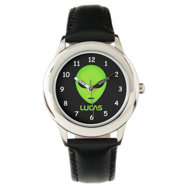 Buitenaardse cartoon horloge gepersonaliseerd met  (Voorkant)