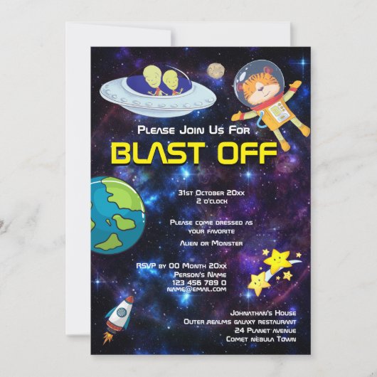 Buitenaardse dierlijke astronauten FEESTJE GALAXIS Kaart (Voorkant)