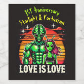 Buitenaardse geliefden onder gloeiende zonsonderga wijn etiket (Enkel label)