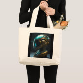 Buitenaardse helm met iriserende reflectie grote tote bag (Voorkant (product))