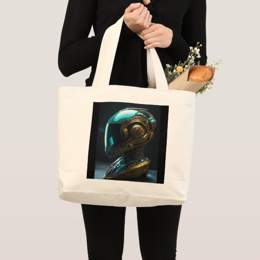 Buitenaardse helm met iriserende reflectie grote tote bag (Voorkant (product))