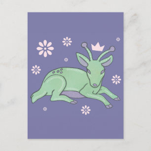 Buitenaardse Herten Folk Art Whimsical Groen Jon Briefkaart