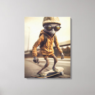 Buitenaardse invasie op wielen canvas afdruk