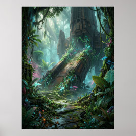 Buitenaardse Jungle Ruïnes Landingsplaats Poster