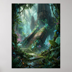 Buitenaardse Jungle Ruïnes Landingsplaats Poster