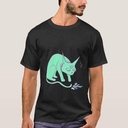 Buitenaardse kat met een vis t-shirt (Voorkant)