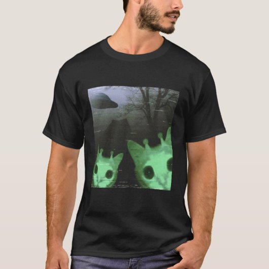 Buitenaardse Katten UFO Grappige Enge Kat Meme Cad T-shirt (Voorkant)