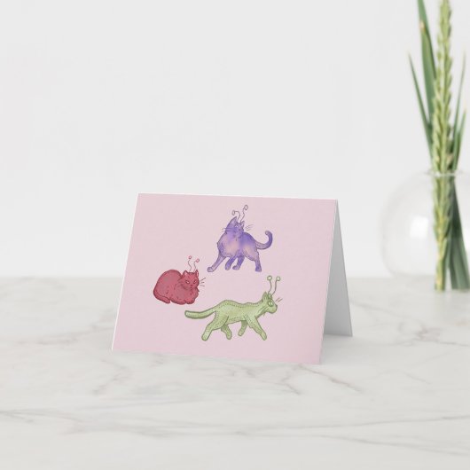 Buitenaardse katten Whimsical ruimtekat Funny Sci- Bedankkaart (Voorkant)