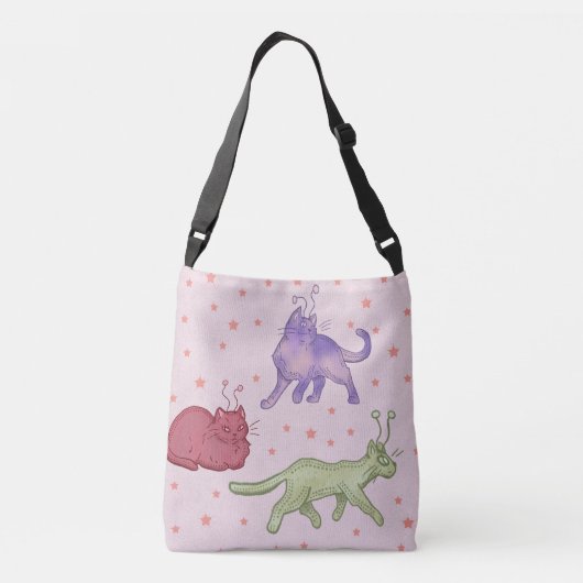 Buitenaardse katten Whimsical ruimtekat Funny Sci- Crossbody Tas (Achterkant)