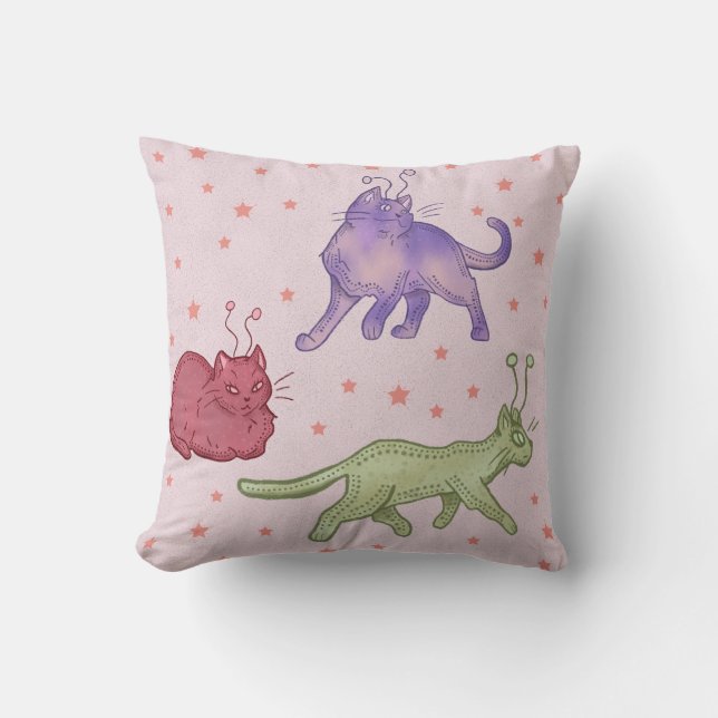 Buitenaardse katten Whimsical ruimtekat Funny Sci- Kussen (Voorkant)