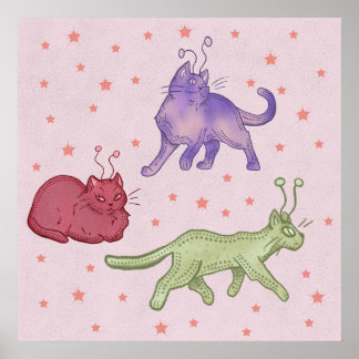 Buitenaardse katten Whimsical ruimtekat Funny Sci- Poster
