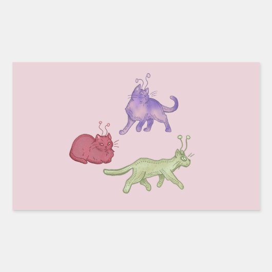 Buitenaardse katten Whimsical ruimtekat Funny Sci- Rechthoekige Sticker (Voorkant)