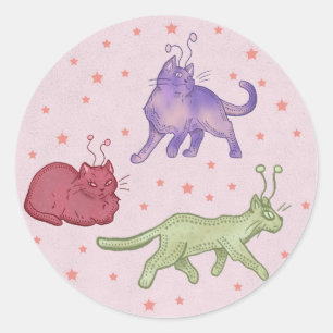 Buitenaardse katten Whimsical ruimtekat Funny Sci- Ronde Sticker
