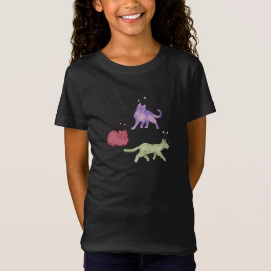 Buitenaardse katten Whimsical ruimtekat Funny Sci- T-shirt (Voorkant)