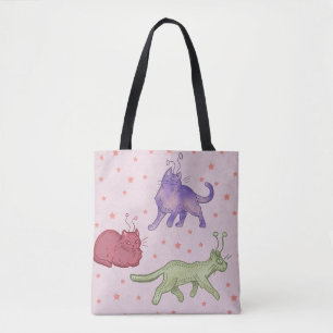 Buitenaardse katten Whimsical ruimtekat Funny Sci- Tote Bag