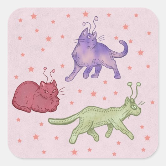 Buitenaardse katten Whimsical ruimtekat Funny Sci- Vierkante Sticker (Voorkant)