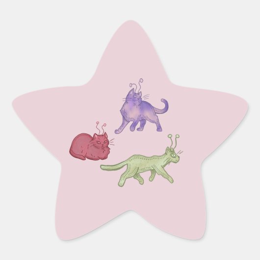 Buitenaardse katten Whimsieke ruimtekat Funny Sci- Ster Sticker (Voorkant)