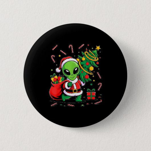 Buitenaardse Kerstboom Lichtjes Kerstmis Grappige Ronde Button 5,7 Cm (Voorkant)