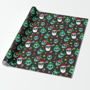 buitenaardse kerstpatronen cadeaupapier