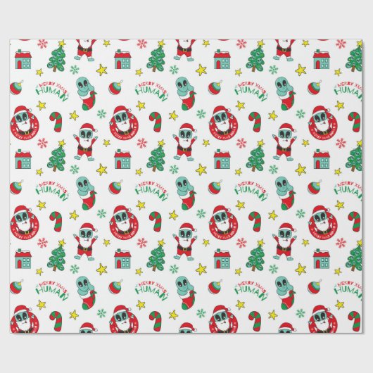 buitenaardse kerstpatronen cadeaupapier (Vlak)