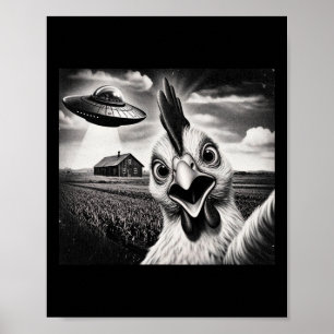 Buitenaardse Kip Selfie Met Ufo Poster