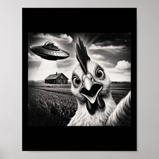 Buitenaardse Kip Selfie Met Ufo Poster (Voorkant)