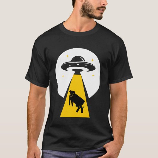 Buitenaardse koe ontvoering UFO ruimteschip T-shirt (Voorkant)