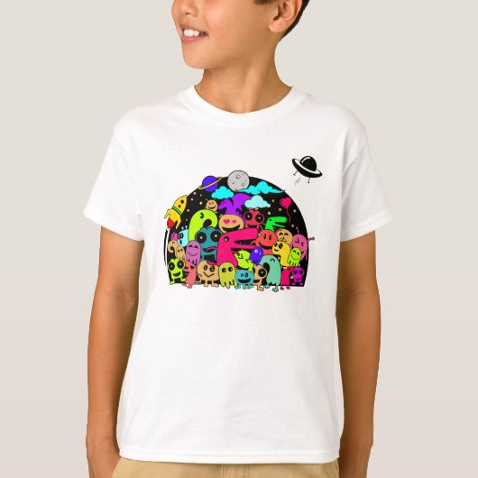Buitenaardse monster wezens in ruimte doedel ontwe t-shirt (Voorkant)