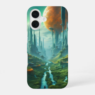 Buitenaardse Natuur & Futuristische Stad Surrealis iPhone 16 Hoesje