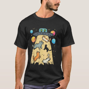 Buitenaardse Ontvoering Katten UFO Vliegende Schot T-shirt