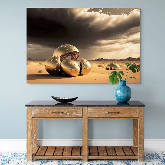 Buitenaardse overblijfselen in de woestijn canvas afdruk
