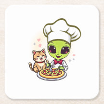 Buitenaardse Pizzachef Kat Cartoon Kunst