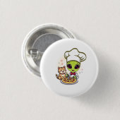 Buitenaardse Pizzachef Kat Cartoon Kunst Ronde Button 3,2 Cm (Voorkant /achterkant)
