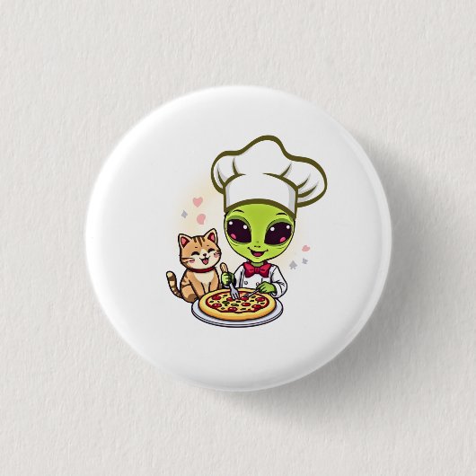 Buitenaardse Pizzachef Kat Cartoon Kunst Ronde Button 3,2 Cm (Voorkant)