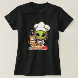 Buitenaardse Pizzachef Kat Cartoon Kunst T-shirt